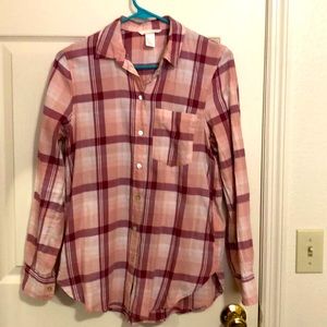 Pink and burgundy plaid button up top